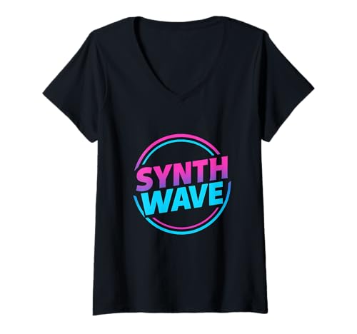 Damen Synth Wave Circle Gradient T-Shirt mit V-Ausschnitt von synth wave vaporwave circle gradient text