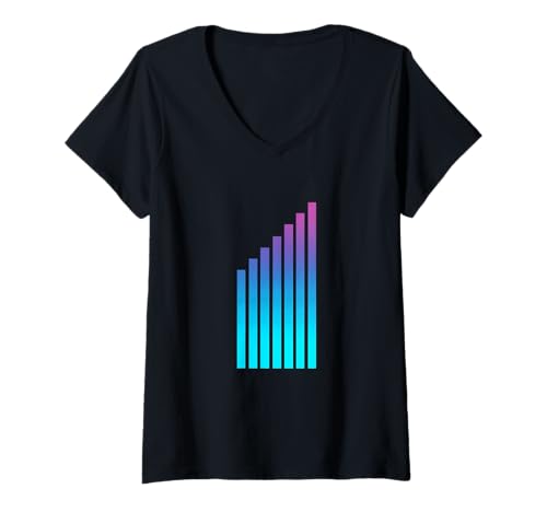 Damen Synth Level Bars Gradient Retro 80er Jahre Grafik T-Shirt mit V-Ausschnitt von synthwave bars gradient equalizer minimal synth