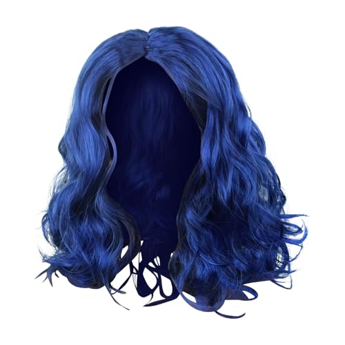 Kurze Bob -Blue -Perücke für Frauen schulterlange wellige lockige mit Fransen natürlicher synthetischer hitzebeständiger Haar Perücke tägliche Party | Kurzwellige, blaue Halloween -Cosplay - von szaluyk