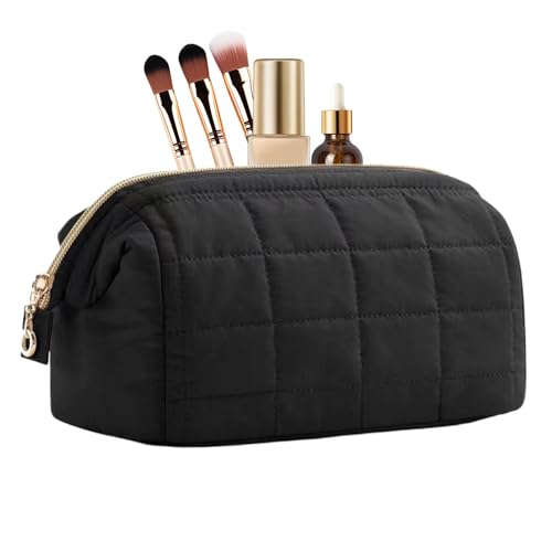 szaluyk Kulturbeutel für Damen, gesteppte Kosmetiktasche, tragbare Reise-Make-up-Tasche, Kulturbeutel, Reise-Organizer für Männer, Erwachsene, Freunde, Schwarz , Refer to description, Unisex von szaluyk