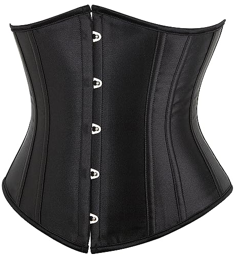 SZIVYSHI Korsett Damen Unterbrust Satin Lace Up Waist Cincher Corset Top Shaper Corsage (5XL, Schwarz) von SZIVYSHI