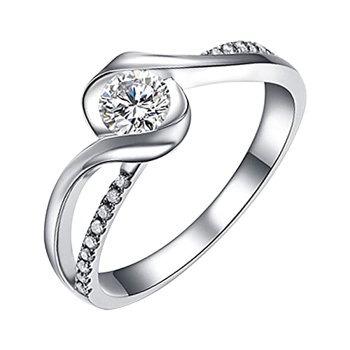 925 Ringe Engagement Promise Diamant Zirkon für Damen Eternity-Stapelring Ring Herzring Stapeln Einstellbarer Liebesknoten Geburtstag Geschenk Zirkonia Schmuck Sternbild Stapel Silber (Silver-1, 6) von szvbofueck