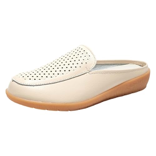 Loafer Damen Pantoffeln Sommer Leder Atmungsaktiv Leichtgewichts Hausschuhe Einfarbig Trendy Slip On Slope Heel Bequeme Slipper Outdoor Running Workout Schlupfschuhe,35-39.5 EU von szvbofueck