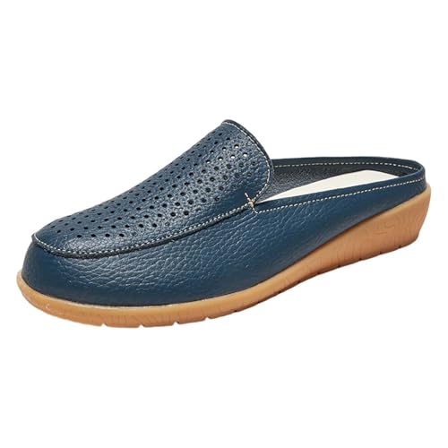 Loafer Damen Pantoffeln Sommer Leder Atmungsaktiv Leichtgewichts Hausschuhe Einfarbig Trendy Slip On Slope Heel Bequeme Slipper Outdoor Running Workout Schlupfschuhe,35-39.5 EU von szvbofueck