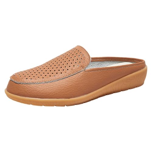 Loafer Damen Pantoffeln Sommer Leder Atmungsaktiv Leichtgewichts Hausschuhe Einfarbig Trendy Slip On Slope Heel Bequeme Slipper Outdoor Running Workout Schlupfschuhe,35-39.5 EU von szvbofueck