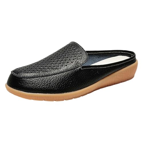 Loafer Damen Pantoffeln Sommer Leder Atmungsaktiv Leichtgewichts Hausschuhe Einfarbig Trendy Slip On Slope Heel Bequeme Slipper Outdoor Running Workout Schlupfschuhe,35-39.5 EU von szvbofueck