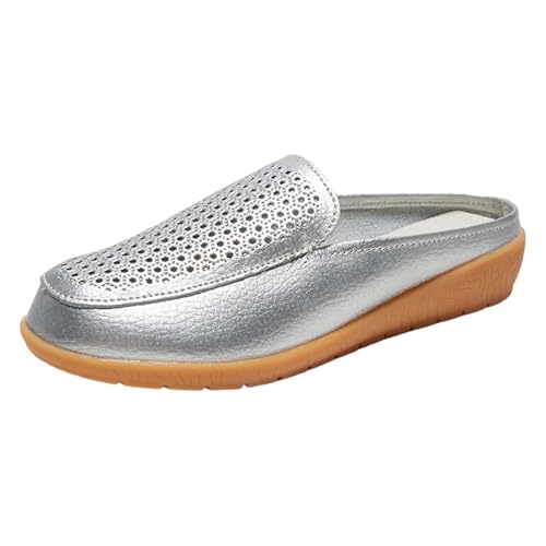 Loafer Damen Pantoffeln Sommer Leder Atmungsaktiv Leichtgewichts Hausschuhe Einfarbig Trendy Slip On Slope Heel Bequeme Slipper Outdoor Running Workout Schlupfschuhe,35-39.5 EU von szvbofueck