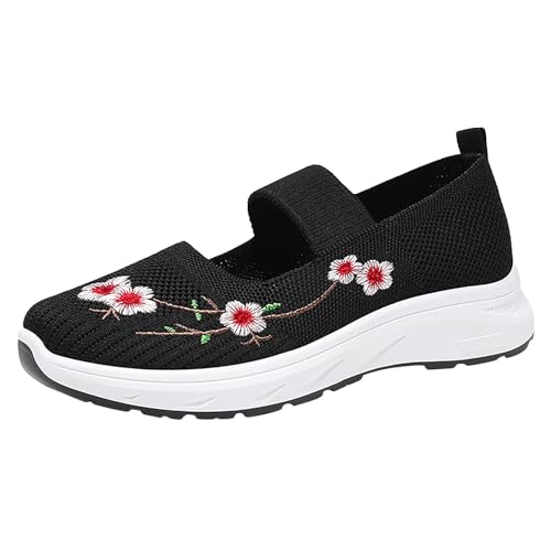 Mutterschuh Damen Gesundheitsschuh Sommer Mesh Atmungsaktiv Leichtgewichts Sneaker Mit Blumen Slip On Weiche Sohle Bequeme Joggingschuhe Outdoor Running Workout Sportschuhe,35.5-38 EU von szvbofueck