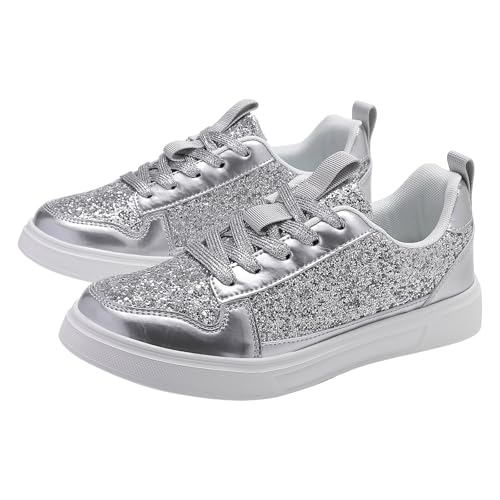 Sneaker Damen Sportschuhe Sommer Atmungsaktiv Pailletten Walkingschuhe Einfarbig Slip On Flache Bequeme Freizeitschuhe Outdoor Running Casual Joggingschuhe Mit Schnürsenkel,35-40.5 EU von szvbofueck