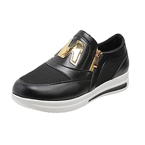 Sneaker Damen Sportschuhe Sommer Leder Mesh Atmungsaktiv Turnschuhe Einfarbig Slip On Weiche Sohle Bequeme Walkingschuhe Outdoor Running Workout Joggingschuhe Mit Reißverschluss,36-41 EU von szvbofueck