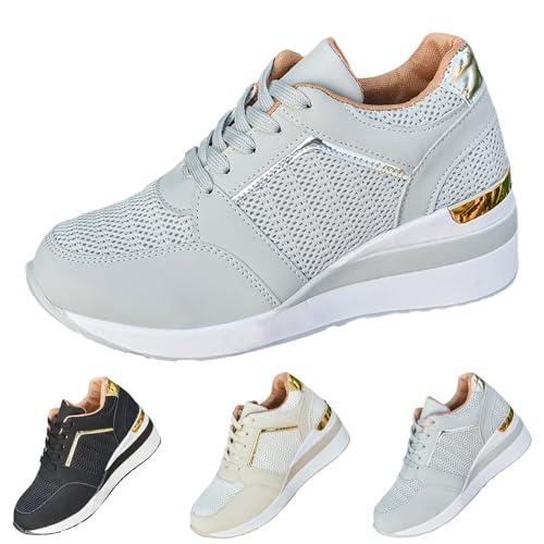 Sneaker Damen Sportschuhe Sommer Mesh Atmungsaktiv Slope Heel Walkingschuhe Einfarbig Leichtgewichts Slip On Bequeme Joggingschuhe Outdoor Running Workout Sommerschuhe Mit Schnürsenkel,35-41 Eu von szvbofueck