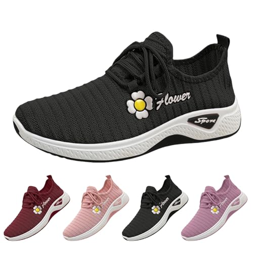 Sneaker Damen Sportschuhe Sommer Strick Mesh Atmungsaktiv Laufschuhe Einfarbig Leichtgewichts Weiche Sohle Walkingschuhe Outdoor Slip On Bequeme Sommerschuhe Mit Schnürsenkel,35-39 Eu von szvbofueck