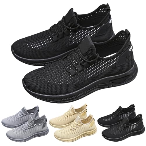 Sneaker Herren Sportschuhe Sommer Mesh Atmungsaktiv Walkingschuhe Einfarbig Slip On Weiche Sohle Bequeme Joggingschuhe Outdoor Running Workout Sommerschuhe Mit Schnürsenkel,39-41.5 EU von szvbofueck