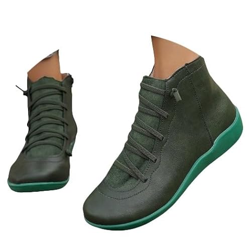 Stiefeletten Damen Rutschfeste Flache Bequeme Mit Reißverschluss Lederschuhe Vintage Leichtgewichts Slip On Weiche Sohle Freizeitschuhe Outdoor Workout Casual Walkingschuhe Mit Schnürsenkel,34-41.5 Eu von szvbofueck