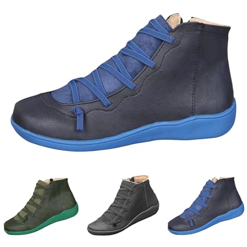 Stiefeletten Damen Rutschfeste Flache Bequeme Mit Reißverschluss Lederschuhe Vintage Leichtgewichts Slip On Weiche Sohle Freizeitschuhe Outdoor Workout Casual Walkingschuhe Mit Schnürsenkel,34-41.5 Eu von szvbofueck