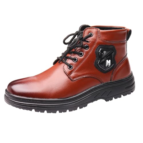 Stiefeletten Herren Kurzstiefel High-Top Warme Slip On Dicker Sohle Lederschuhe Einfarbig Elegant Weiche Sohle Dämpfung Freizeitschuhe Outdoor Running Casual Walkingschuhe Mit Schnürsenkel,39-41 Eu von szvbofueck