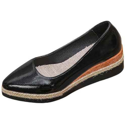 szvbofueck Absatzschuhe Damen Lackschuhe Spitz Zehe Dicker Sohle Slope Heel Businessschuhe Einfarbig Leder Leichtgewichts Rutschfeste Lederschuhe Elegant Business Hochzeit Abendschuhe,35-41 Eu von szvbofueck