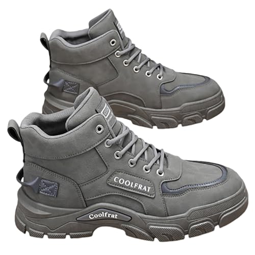 szvbofueck Arbeitsschuhe Herren Sneaker Sommer High-Top Dicker Sohle Slip On Sportschuhe Einfarbig Dämpfung Bequeme Stiefeletten Outdoor Running Workout Walkingschuhe Mit Schnürsenkel,39-41.5 EU von szvbofueck