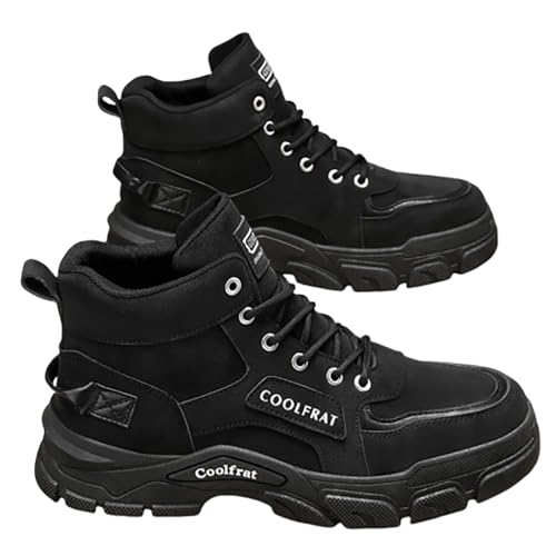 szvbofueck Arbeitsschuhe Herren Sneaker Sommer High-Top Dicker Sohle Slip On Sportschuhe Einfarbig Dämpfung Bequeme Stiefeletten Outdoor Running Workout Walkingschuhe Mit Schnürsenkel,39-41.5 EU von szvbofueck