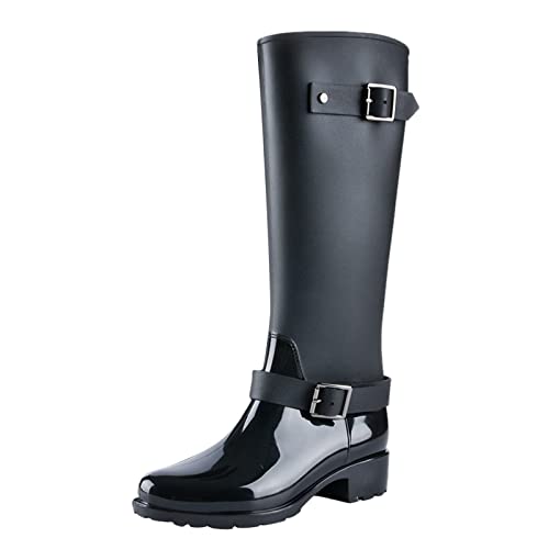 szvbofueck Gummistiefel Damen Hoch Regenstiefel Wasserdicht Rutschfeste Warme Regenstiefeletten Einfarbig Mit Seitlicher Schnalle Atmungsaktiv Regenschuhe Outdoor Schlamm Gartenschuhe,36-39 Eu von szvbofueck