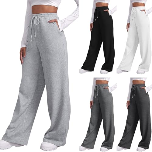 szvbofueck Jogginghose Damen Baggy High Waist Sporthose Mit Kordelzug Und Taschen Stretch Traininghose Einfarbig Leichte Weites Bein Fitnesshose Outdoor Laufhose Yoga Sweatpants,S-XXL von szvbofueck