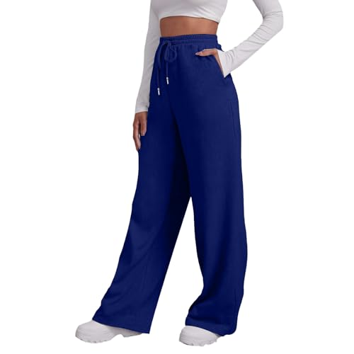 szvbofueck Jogginghose Damen Baggy High Waist Sporthose Mit Kordelzug Und Taschen Stretch Traininghose Einfarbig Leichte Weites Bein Fitnesshose Outdoor Laufhose Yoga Sweatpants,S-XXL von szvbofueck