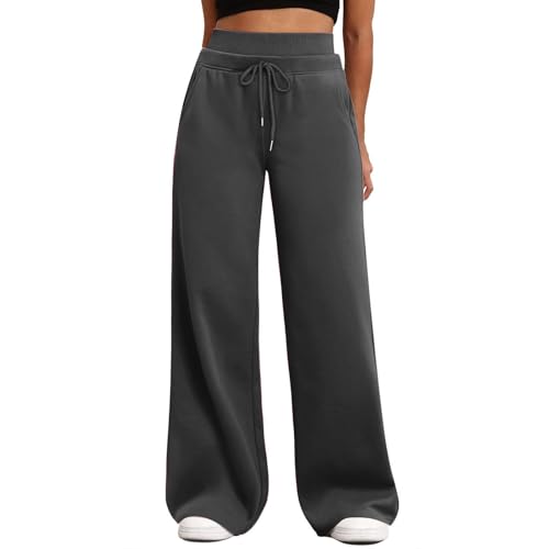 szvbofueck Jogginghose Damen Baggy High Waist Traininghose Mit Kordelzug Und Taschen Stretch Sweatpants Einfarbig Weites Bein Sporthose Outdoor Laufhose Yoga Fitnesshose,S-XXL von szvbofueck