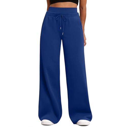 szvbofueck Jogginghose Damen Baggy High Waist Traininghose Mit Kordelzug Und Taschen Stretch Sweatpants Einfarbig Weites Bein Sporthose Outdoor Laufhose Yoga Fitnesshose,S-XXL von szvbofueck
