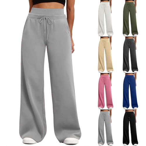 szvbofueck Jogginghose Damen Baggy High Waist Traininghose Mit Kordelzug Und Taschen Stretch Sweatpants Einfarbig Weites Bein Sporthose Outdoor Laufhose Yoga Fitnesshose,S-XXL von szvbofueck