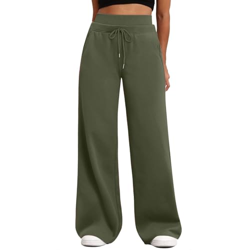 szvbofueck Jogginghose Damen Baggy High Waist Traininghose Mit Kordelzug Und Taschen Stretch Sweatpants Einfarbig Weites Bein Sporthose Outdoor Laufhose Yoga Fitnesshose,S-XXL von szvbofueck