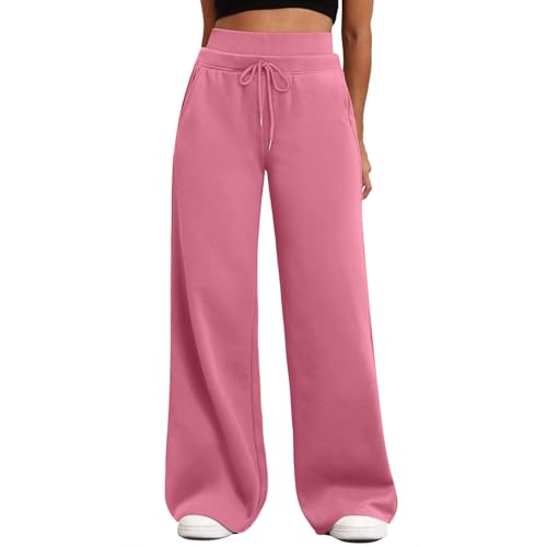 szvbofueck Jogginghose Damen Baggy High Waist Traininghose Mit Kordelzug Und Taschen Stretch Sweatpants Einfarbig Weites Bein Sporthose Outdoor Laufhose Yoga Fitnesshose,S-XXL von szvbofueck