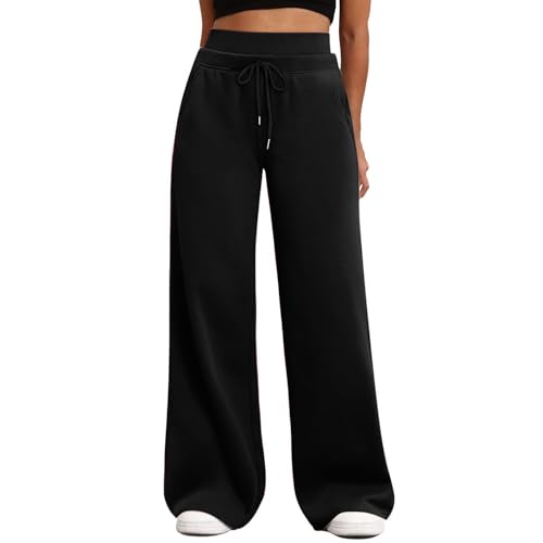 szvbofueck Jogginghose Damen Baggy High Waist Traininghose Mit Kordelzug Und Taschen Stretch Sweatpants Einfarbig Weites Bein Sporthose Outdoor Laufhose Yoga Fitnesshose,S-XXL von szvbofueck