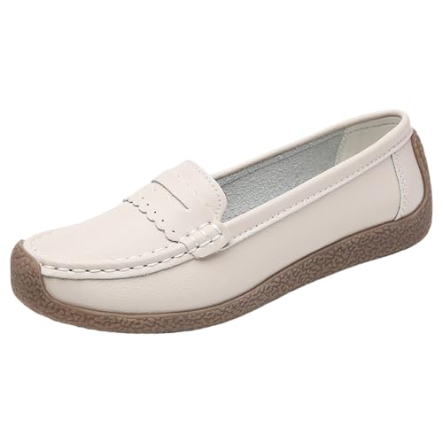 szvbofueck Loafer Damen Mokassin Sommer Atmungsaktiv Leichtgewichts Bequeme Lederschuhe Einfarbig High-Top Weiche Sohle rutschfeste Dämpfung Freizeitschuhe Outdoor Hiking Casual Sommerschuhe,34-40 Eu von szvbofueck
