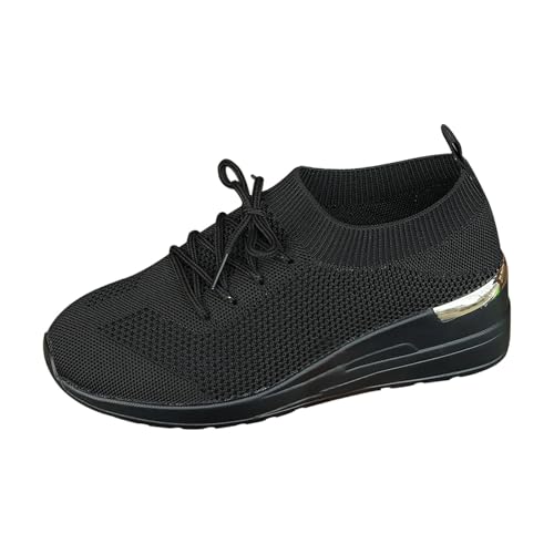 szvbofueck Loafer Damen Sportschuhe Sommer Mesh Atmungsaktiv Dicker Sohle Turnschuhe Einfarbig Leichtgewichts Bequeme Walkingschuhe Outdoor Running Workout Sommerschuhe Mit Schnürsenkel,36-41.5 EU von szvbofueck