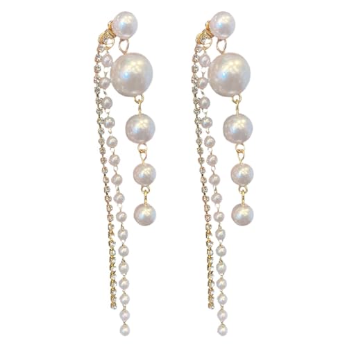 szvbofueck Ohrringe Perlen Kette Gold Silber Hypoallergen Ohrring-Set Wasserkette Ritzel Anhänger Weltkugel Süße Perle Pfirsich Hängend Ohrschmuck Schmuck für Damen Muttertag/Valentinstag/Geburtstag von szvbofueck