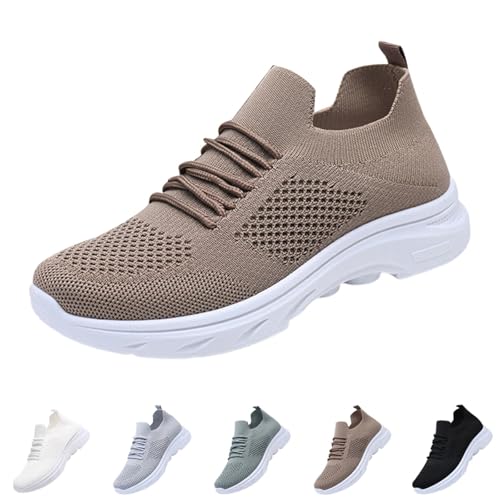 szvbofueck Sneaker Damen Sportschuhe Sommer Mesh Atmungsaktiv Slip On Turnschuhe Einfarbig Leichtgewichts Weiche Sohle Joggingschuhe Outdoor Running Workout Walkingschuhe Mit Schnürsenkel,35-40 Eu von szvbofueck