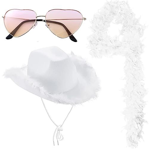 Cowboyhüte | Rosa Cowgirl-Hut | Cowboyhut für Erwachsene mit herzförmiger Federboa-Sonnenbrille | Cowgirl-Hut, schickes Verkleidungszubehör für Halloween, Karneval von tacery