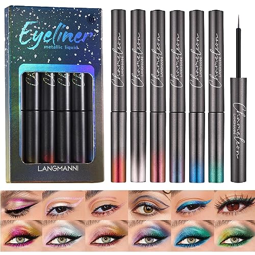 Glitzernder Flüssig-Eyeliner - 6-farbige, langlebige farbige Eyeliner, wasserfest | Flüssiger Eyeliner für Frauen und Mädchen, farbiger flüssiger Eyeliner, Eyeliner-Set Tacery von tacery