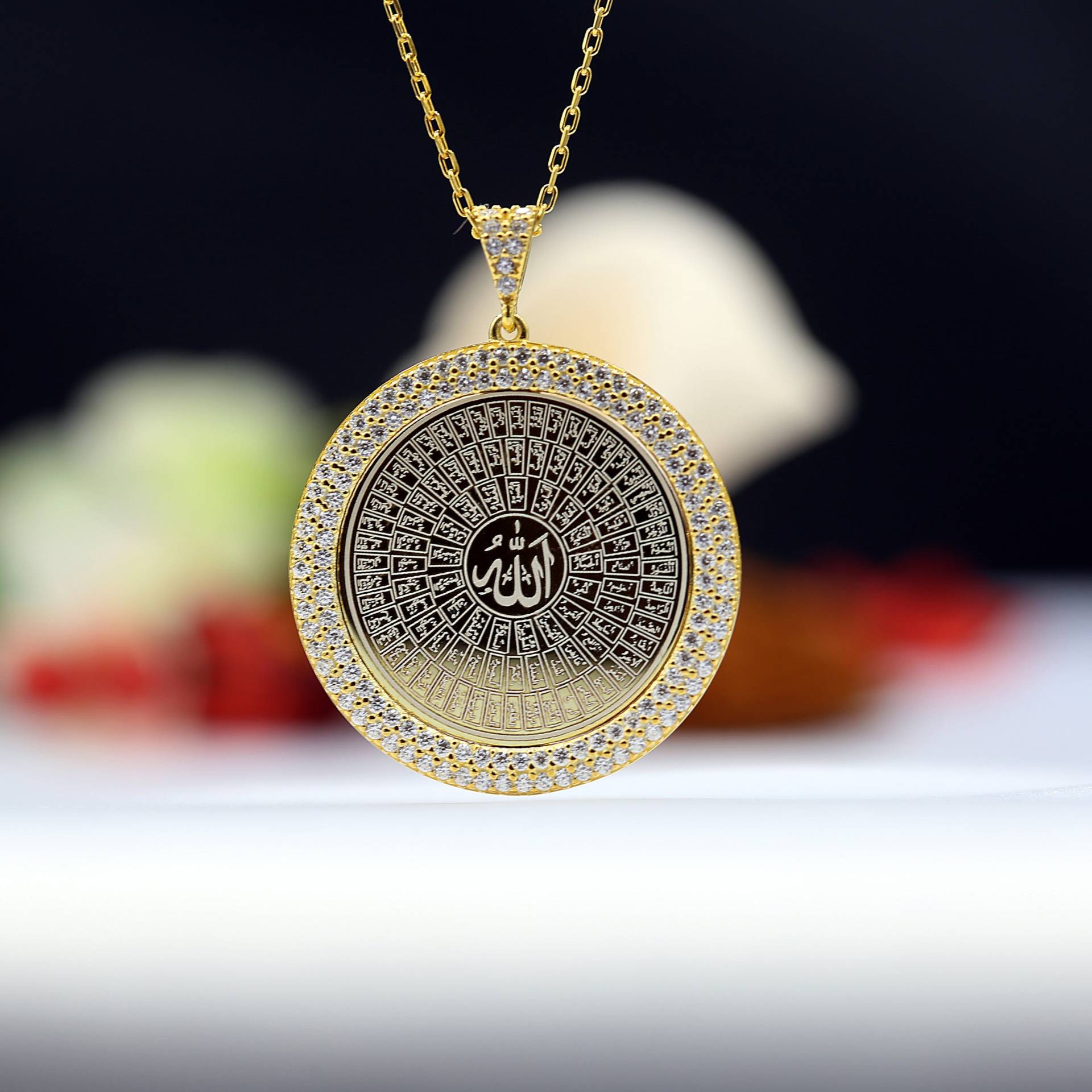 99 Namen Von Allah Esmaül Hüsna Halskette Weißer Stein 925 Sterling Silber Damen Halskette14K Gold Plated von takiboom