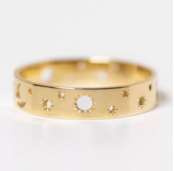 Einfachheit Hohle Stern Sonne Mond Form Frauen Männer Ring Schmuck Gold Farbe Metall Finger Zubehör Punk Hip Hop Persönlichkeit Vintage von takihandmade