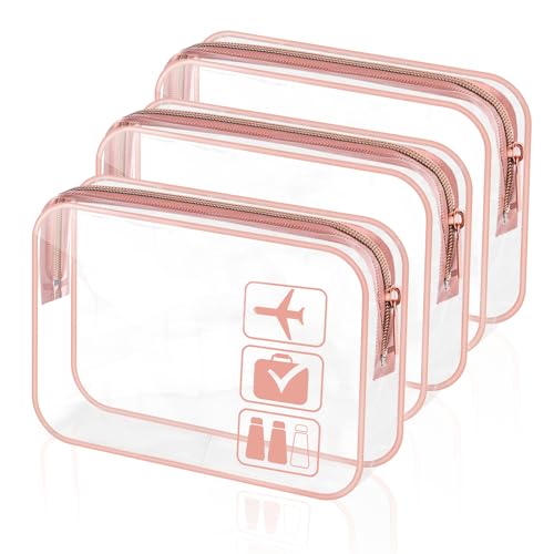 3 Stück Kulturbeutel Transparent, Flugzeug PVC Kosmetiktasche Wasserdicht, Handgepäck-Reisezubehör, Make-up Tasche für Männer, Frauen, Kinder, Familie von talifoca