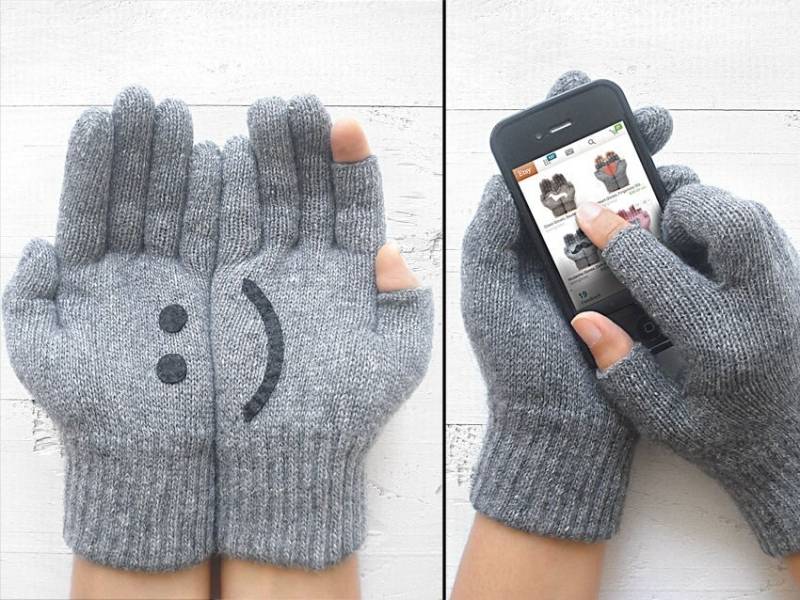 Handgemachte Wolle Texting Handschuhe Smiley Face, Smartphone Fäustlinge von talkingloves