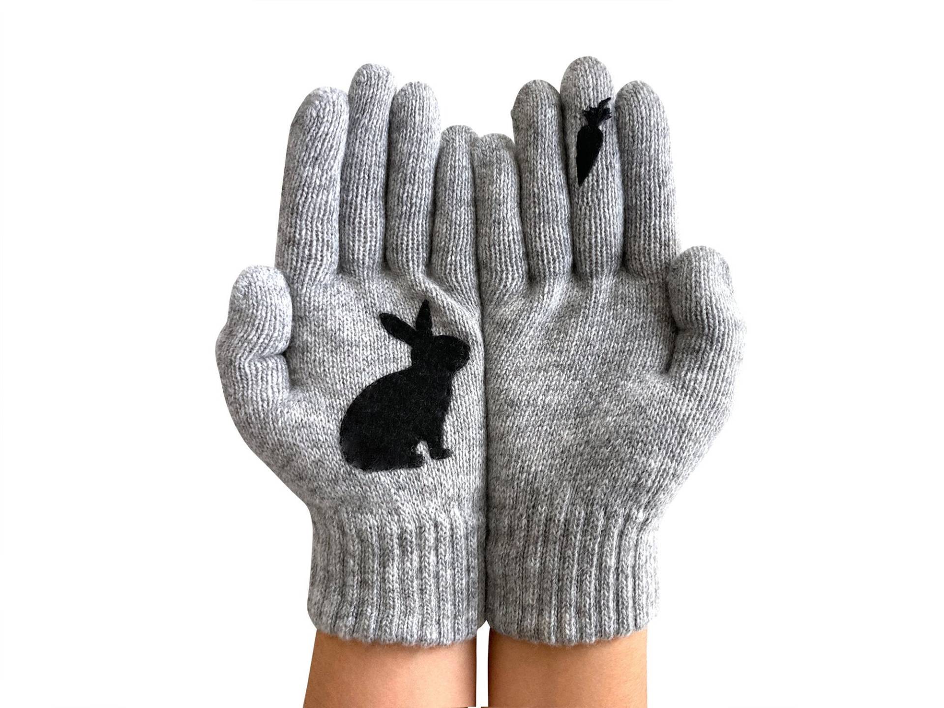 Winter Handschuhe Mit Kaninchen, Ostern Kleidung Frauen, Kaninchen-Liebhaber Geschenke, Einzigartige Frau Strickwaren, Handgemachte Strick von talkingloves