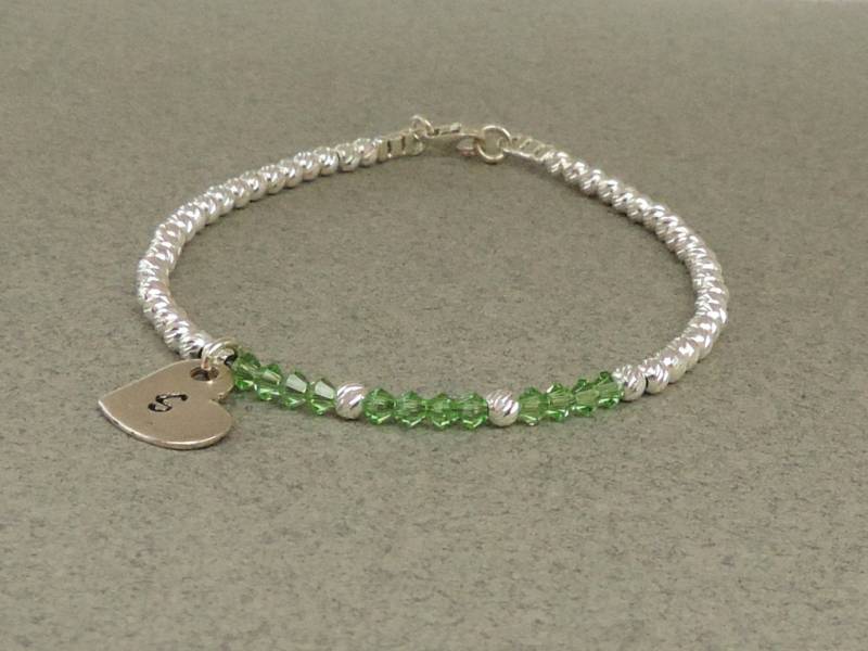 August Geburtsstein Armband, Peridot Swarovski Sterlingsilber Glitzernde Frauen & Mädchen Geburtstagsgeschenk August Geburtsstein Armband, Peridot Swarovski Sterlingsilber Glitzernde Frauen & Mädchen Geburtstagsgeschenk von tamarmani