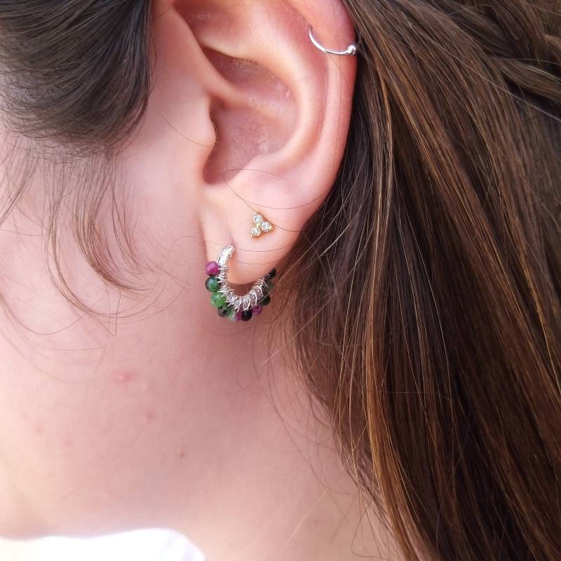 Ruby Zoisit Creolen, Sterling Silber Ohrringe, Kleine Heilstein Schmuck, Wire Wrapped, Geschenk Für Sie, Creolen von tamarmani