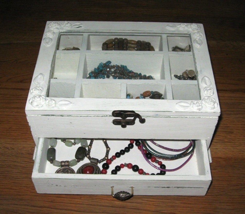 Creme Shabby Chic Holz Schmuckschatulle, Schmuckschatulle Für Frauen von tammnoony