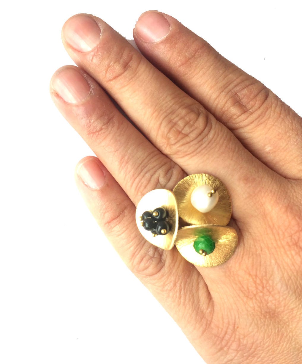 Blumenstraußring-Goldringe-Verstellbare Größe-Blumenstraußring Stapelring Gold Moderner Ring-Geschenk Für Sie von taneesijewelry