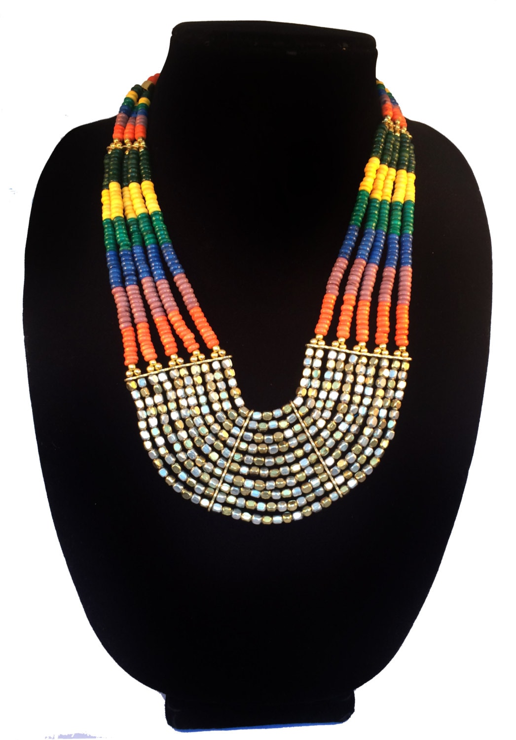 Clearance Verkauf Bunte Lätzchen Halskette, Orange Green Statement Schmuck, Urlaub Geschenk, Schmuck Herbst Farben Moderne Einzigartige von taneesijewelry