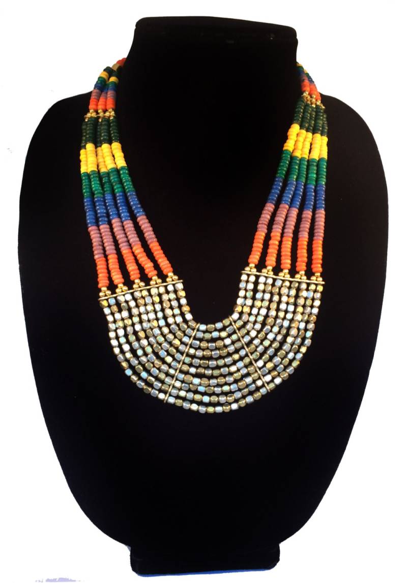 Clearance Verkauf Bunte Lätzchen Halskette, Orange Green Statement Schmuck, Urlaub Geschenk, Schmuck Herbst Farben Moderne Einzigartige von taneesijewelry