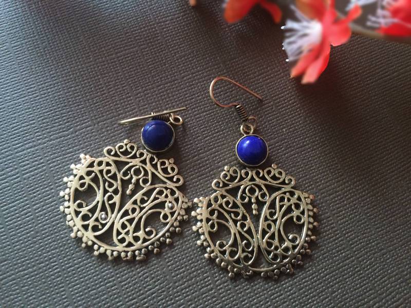 Etsy-Schmuck, Filigrane Ohrringe - Lapis-Gold-Ohrringe, Lapislazuli-Schmuck, Vergoldet, Rosenquarz-Rosa-Gold-Ohrringe von taneesijewelry